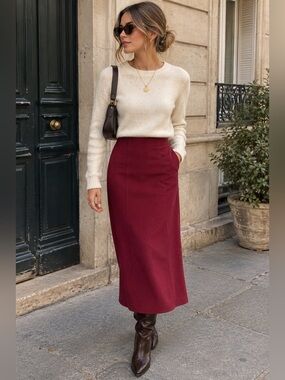Notations Burgundy Midi Pencil Skirt